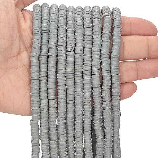 MIIIM 3600 PCS 10 Strands Polymer Clay Beads for Jewelry Making, Vinyl Heishi Beads 6mm for Surfer Bracelets Necklace Making (Grey)