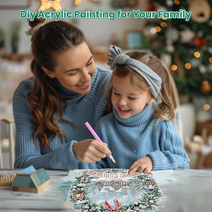 MOGTAA Christmas Diamond Art Hanging Kits for Adults Kids, Christmas Wreath Diamond Art Suncatchers, 5D Special Shape Winter Diamond Painting Window Pendant Kit for Home Garden Wall Decor