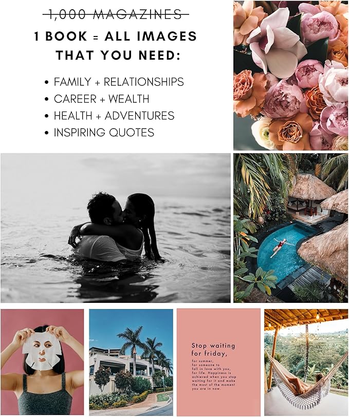 Lamare Vision Board Book - 1000+ Aesthetic Vision Board Images & Motivational Quotes, Vision Board Supplies, Vision Board Kit, Collage Book for Manifestation, Self Care & Goal Setting