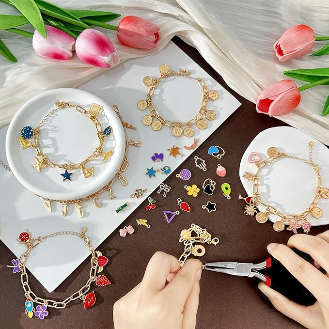 450 PCS Charm Bracelet Making Kit for Women, Jewelry Making Kit Including Paperclip Chain Bracelet, Assorted Charms Bulk, Letter Pendants, Jump Rings for Bracelet Making,DIY Crafts Supplies