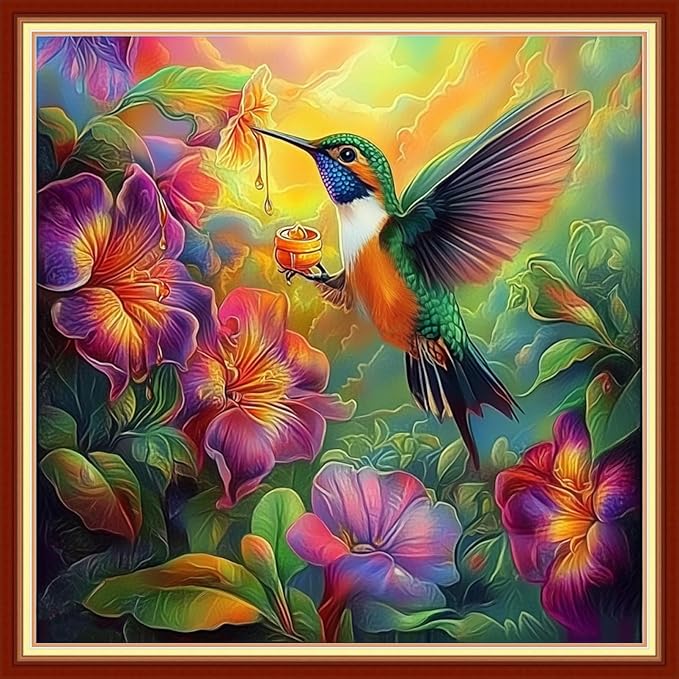Redxing Stamped Cross Stitch Kits Embroidery kit for Beginners Adults Full Range of Embroidery Patterns Starter Kits DIY Printed Cross Stitch Kits Needlepoint Kits 11CT-Hummingbirds 18x18 inchs
