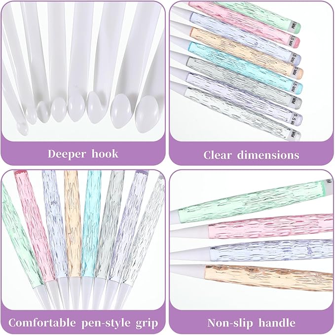 8 Sizes Crochet Hook Set Plastic 2.5mm-6mm Non-Slip Crochet Needle Set Crocheting Needles for Crocheting Blankets Hats Scarves Dolls Shawls