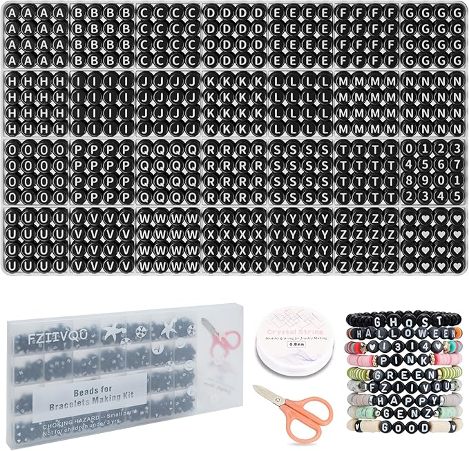 1400 Pcs Letter Beads Kit, 28 Styles White Acrylic Alphabet Beads Letter Beads for Jewelry Making wiht Number Beads Heart Beads Friendship Bracelet Kit