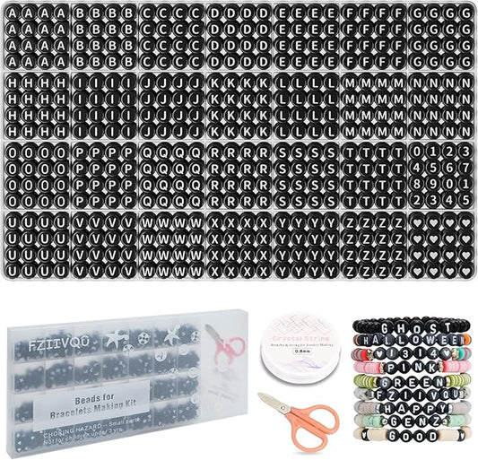 1400 Pcs Letter Beads Kit, 28 Styles White Acrylic Alphabet Beads Letter Beads for Jewelry Making wiht Number Beads Heart Beads Friendship Bracelet Kit