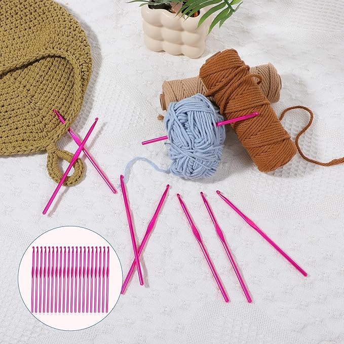 Crochet Hooks, 20 Pcs 4.5mm Crochet Hook US Size 7 Aluminum Knitting Needles Crochet-Supplies for DIY Yarn Crafts Beginners (Rose Red)