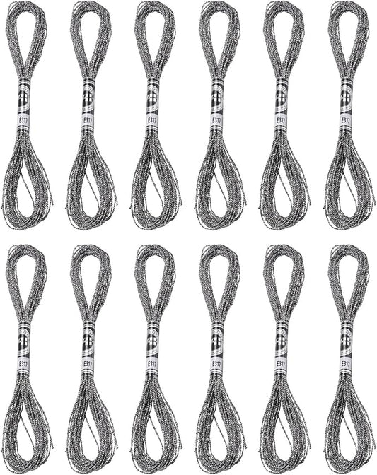 PATIKIL 12 Skeins Embroidery Floss, Metallic Embroidery Thread Nylon Threads Bracelets String for Cross-Stitch Hand Embroidery, Gray