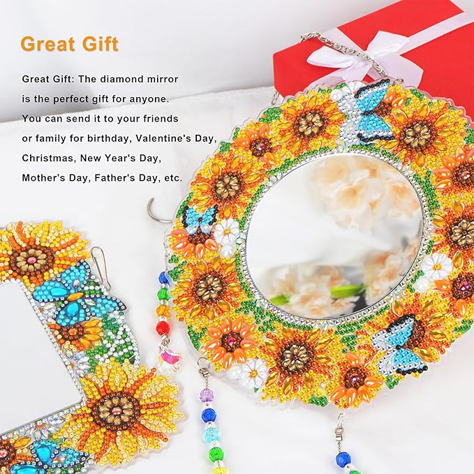 2Pcs Diamond Art Painting Mirror,Special Shaped Crystal DIY Diamond Suncatcher for Beginner Arts Crafts Gifts Home Decor Handmade Gift