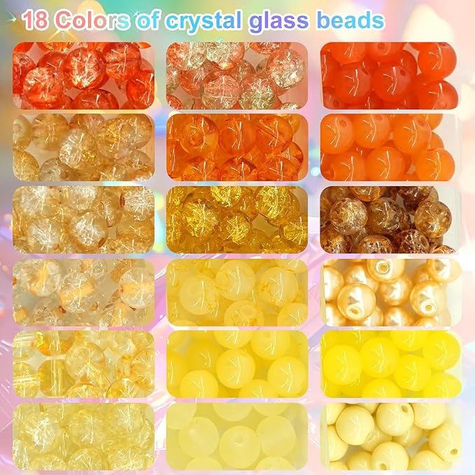 Hanyoung 8mm Glass Beads for Bracelet, Warm Yellow Wilt Series18 Colors 450 pcs Beads for Jewelry Making kit, Crystal Glass Round Beads for DIY Crafts Gifts (Yellow Color)