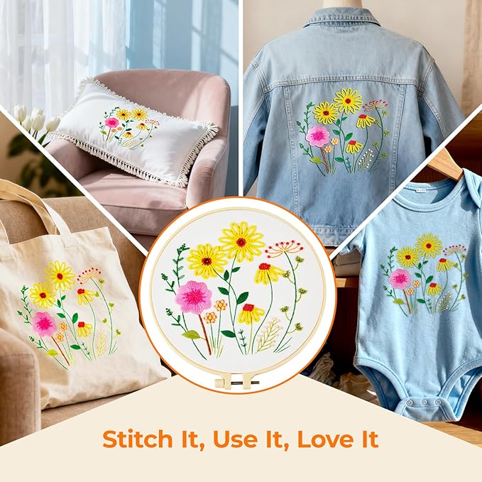 HTVRONT Sparkling Bead Embroidery Kit for Beginners- 3 Sets Flower Embroidery Kits with Step by Step Stitch Video & Instructions, Starter Embroidery with 12 Stitches for Christmas Gifts for Woman