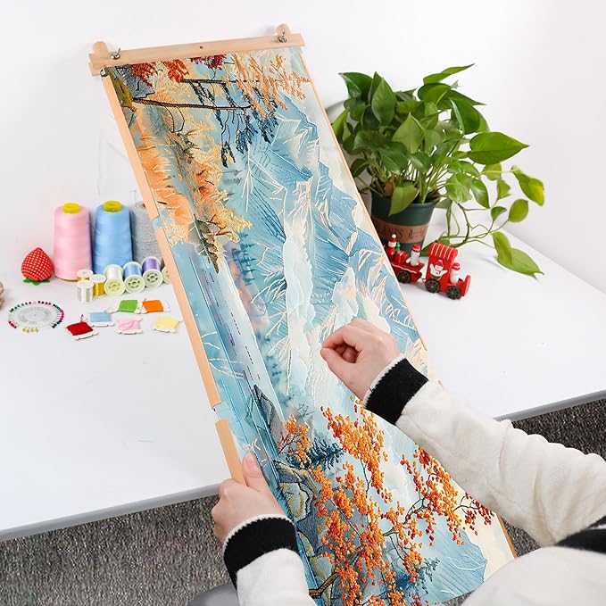 Large Beech Wood Embroidery Scroll Frame, 2-Part Adjustable Holder for Cross Stitch, Tapestry, Quilting, Sewing Needlepoint Projects
