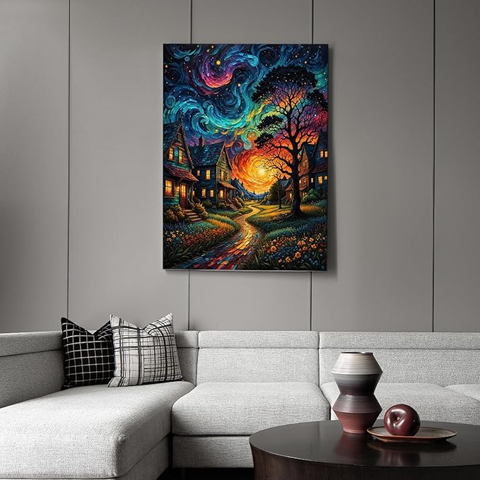 Starry Diamond Art Kits for Adults, Country Night Diamond Painting Kit for Adults Beginners, 5D DIY Landscape Diamond Painting with Round Gem Art Kits for Home Wall Decor 12x16 Inch