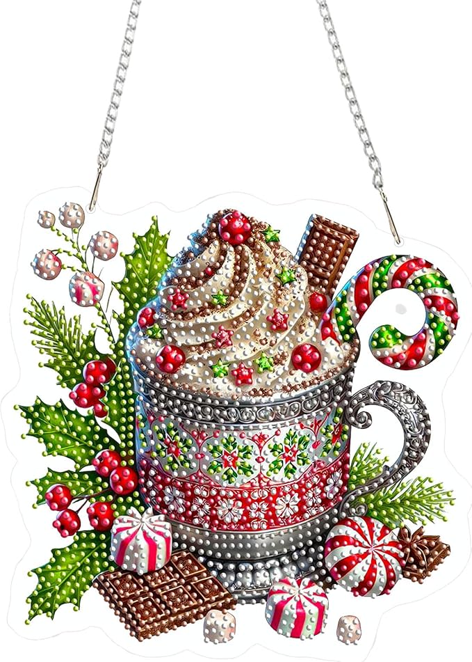 EMIEAUFG Christmas Diamond Art Hanging Kit for Adult, Xmas Candy Cup Diamond Art Pendants, Double Sided Acrylic & 5D Special Shaped Rhinestone, Christmas DIY Ornament for Window Home Wall Decor