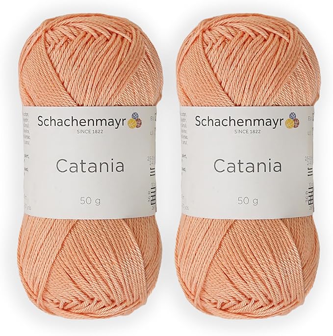 2 Skein/Pack Schachenmayr (SMC) Catania Originals Yarn, Each Ball 1.76 Oz (50gr) / 136 Yards (125 m), 100% Mercerized Cotton for Knitting and Crochet Yarn, Sport Weight, 401 - Apricot