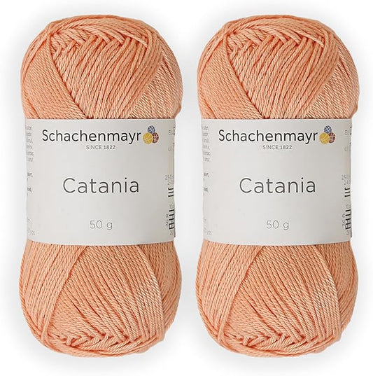 2 Skein/Pack Schachenmayr (SMC) Catania Originals Yarn, Each Ball 1.76 Oz (50gr) / 136 Yards (125 m), 100% Mercerized Cotton for Knitting and Crochet Yarn, Sport Weight, 401 - Apricot