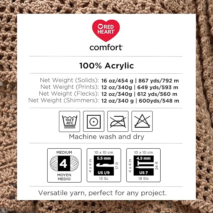 Red Heart Comfort White/Black Yarn - 1 Pack of 12oz/454g - Acrylic - 4 Medium (Worsted) - 867 Yards - Knitting/Crochet