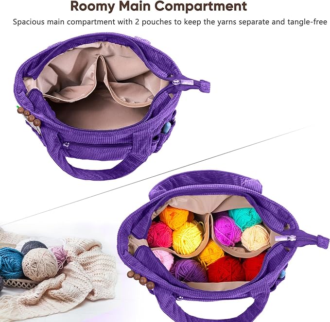 Crochet Bag and Tote - Corduroy Yarn Bag - Yarn Holder for Crocheting - Crochet Storage Bag for Crochet Hooks, Crochet Accessories, Knitting Bag for Crochet Lovers, Mother's Day Gift