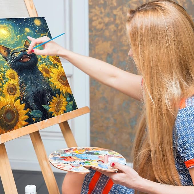 Offito Paint by Numbers Kit for Adults - Sunflowers Black Cat Acrylic Adult Paint by Number Kits on Canvas for Beginner, Starry Night DIY Oil Painting by Numbers for Adults Kit for Decor Gift 16"x20"