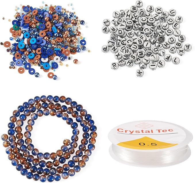 Spritewelry Friendship Bracelet Making Kit with Glass Seed Beads 8mm Blue Clay Beads Bracelet Making Kit for Adults Letter Bead for Jewelry Making DIY Crafts Gift Supplies 1 Bag