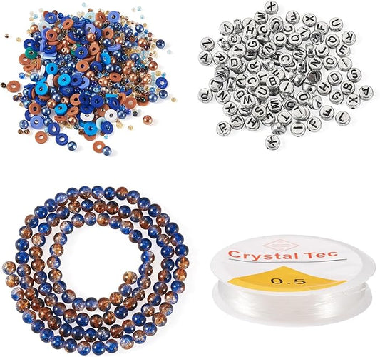Spritewelry Friendship Bracelet Making Kit with Glass Seed Beads 8mm Blue Clay Beads Bracelet Making Kit for Adults Letter Bead for Jewelry Making DIY Crafts Gift Supplies 1 Bag