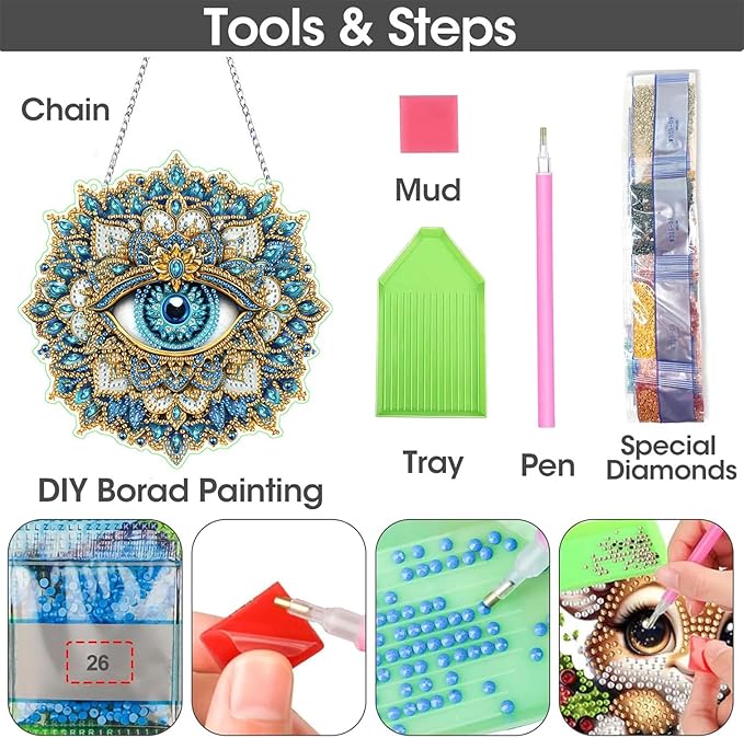 SKRYUIE Eye Hanging Diamond Art Kits for Adults Pendant Suncatcher, Special Shaped Crystal DIY Pearl Diamond Painting Kit, Gift for Mother Spring Summer Window Wreath Decor 7.88 x 7.88 Inch D1