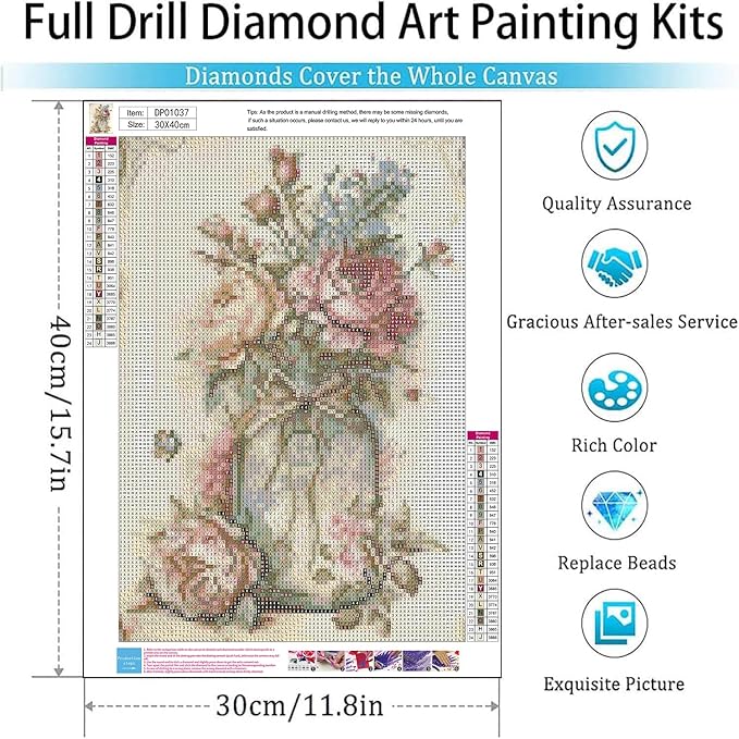 ARPADAMO Diamond Art Kits for Adults,5D Vintage Boho Diamond Painting DIY Flower Diamond Art Diamond Painting Kit for Adult,Round Full Drill Diamonds, Diamond Art Kits for Home Decor-12x16inch