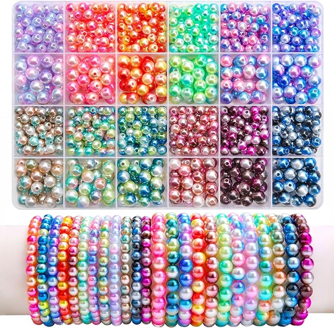 BONNY BOXX 1020PCs 6 & 8MM Gradient Mermaid ABS Pearl Beads Set for Jewelry Making Loose Round Faux Pearls with Holes for Bracelet Necklace Earring Accessories Vase Filler