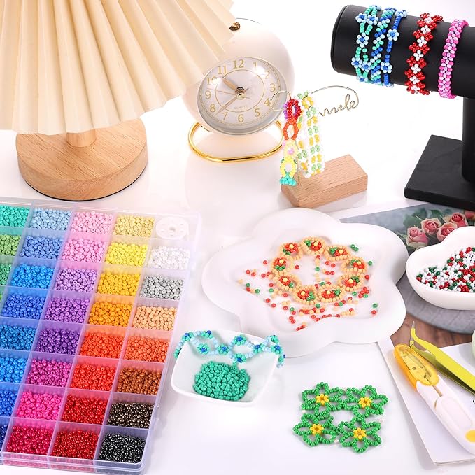 Funtopia 3mm Seed Beads Uniform, 39 Colors 8200pcs Small Beads for Jewelry Making, Friendship Bracelet Bead for Girls Adults