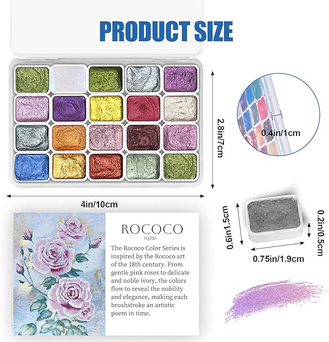 Mini Forestry Shifting Watercolor Painting Set, 40 Color Shifting Watercolor Paints, Shimmer Metallic & Glitter Watercolor Paints, Rococo & DunHuang Style
