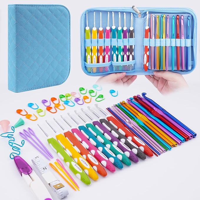 Hobekoee 23 Sizes Crochet Hooks Set with Case,2mm-10mm Ergonomic Crochet Needles for Arthritic Hands,Complete Crochet Kit for Beginners and Experiencer