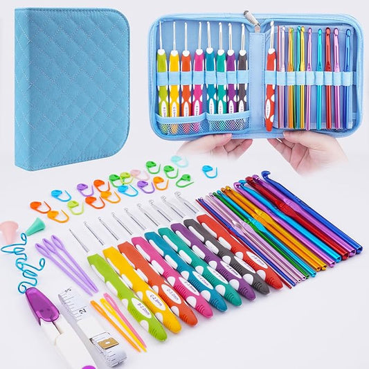 Hobekoee 23 Sizes Crochet Hooks Set with Case,2mm-10mm Ergonomic Crochet Needles for Arthritic Hands,Complete Crochet Kit for Beginners and Experiencer