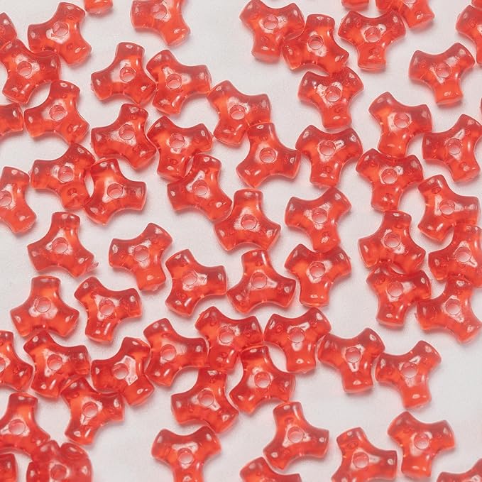 1300pcs Acrylic 10mm Plastic 3-Sided Kandi Tri-Shaped Bone Beads Bulk for Wreath Candy Cane Rainbow Holiday Tree Decorations Translucent Red