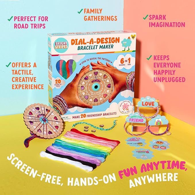 Bright Stripes Dial-A-Design Bracelet Maker – DIY Jewelry Craft Kit for Kids with Patterns, Floss & Gift Tags | Ideal for Birthdays | Creative Screen-Free Activity for Girls & Teens