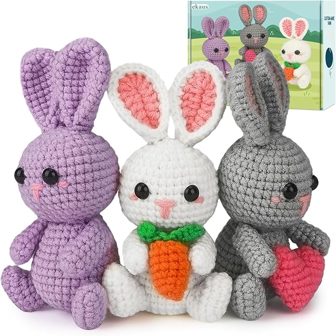 ekaus Crochet Kit for Beginners, Crochet Kit with Step-by-Step Video Tutorials, Crochet DIY Knitting Supplies for Adults, Crochet Rabbits(45%+ Yarn)