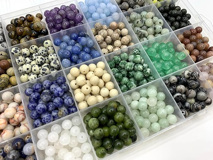 1260pcs 6mm Natural Round Stone Beads,Multiolor Crystal Energy Stone,Loose Gemstone Accessories Hole Size 1mm,DIY Smooth Beads Necklace Bracelet for Jewelry Making (6mm 28Color 01 Material-A)