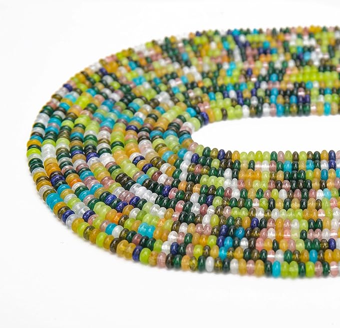 2 Strands (300PCs) Mix Color Rondelle Beads, 2 * 4mm Gemstone Loose Spacer Abacus Disk Beads for DIY Bracelet Necklace Earrings Jewelry Making, Craft Supplies Beading Kit (Type 3)