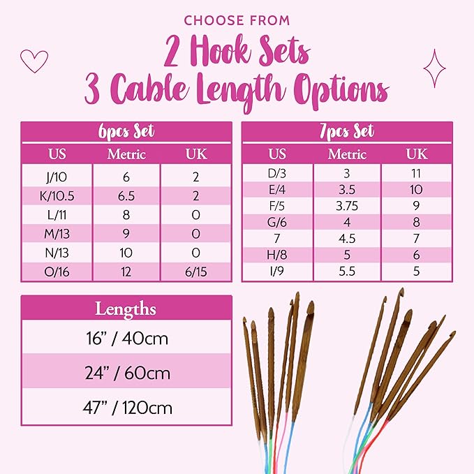 KnitPal 24-inch (60 cm) Circular Crochet Hooks Double Ended Tunisian Crochet Hooks Set with Cable for Afghan Crocheting in the Round - 7 US Sizes: D/3mm,E/3.5mm,F/3.75mm,G/4mm,7/4.5mm,H/5mm,I/5.5mm