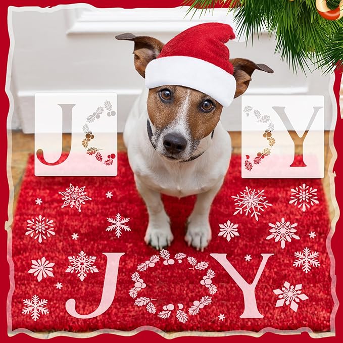 14 Pcs Christmas Stencils for Doormat Painting Welcome Merry Christmas Stencils Kit for DIY Craft Winter Xmas Decoration Reusable Polyester Film Template with Open Ring
