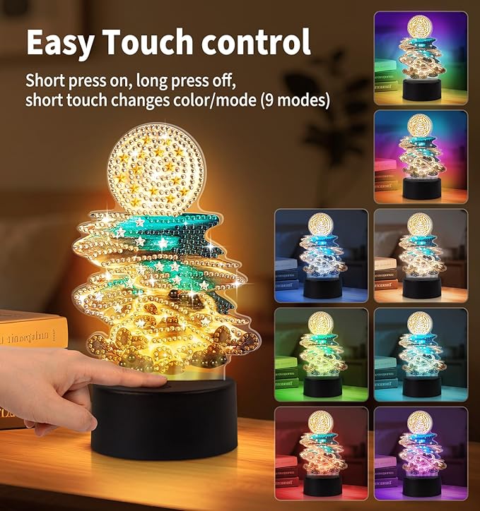 Diamond Painting Night Light, Diamond Painting Kits For Adults Desktop Ornaments For Table Tabletop Decor Diamond Art Accessories For Adult Beginner Touch Lamp for Bedrooms Living Room-Moonlight Beach