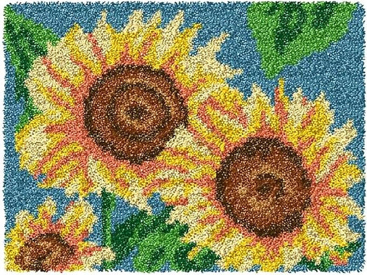 ZFFLYH Latch Hook Rug Kits DIY Needlework Unfinished Crocheting Rug Yarn Cushion Mat for Kids/Adults with Printed Canvas Pattern, 52X38cm Sunflower