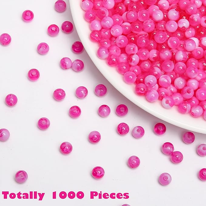 bonny boxx 1000pcs 6mm rose jade round beads, smooth acrylic balls, plastic resin gumball bubblegum chunky beads for necklace & bracelet making, crafting supplies