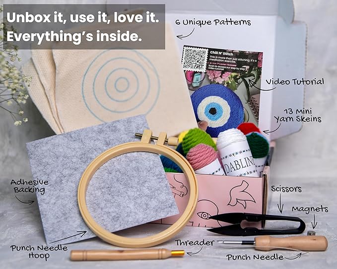 Dabline Punch Needle Kit for Beginners and Adults | Stress Relief DIY Craft - Complete Punch Needle Starter Kit with Designs & Supplies