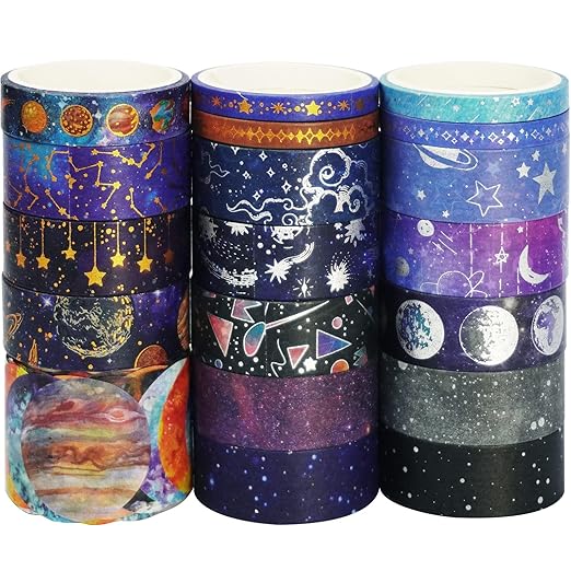 YUBBAEX Galaxy Washi Tape Set Starry Gold Silver Foil Decorative Tapes for Arts, DIY Crafts, Journals, Planners, Scrapbook, Wrapping (Universe 19 Rolls)