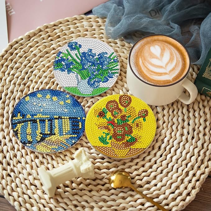 EWJRNSF 6 PCS Small Diamond Art Coasters Kits, Diamond Painting Coasters, Fall Diamond Art Kits for Adults Beginners, Arts and Crafts Item Sets with Holder for Drinks. Landscape