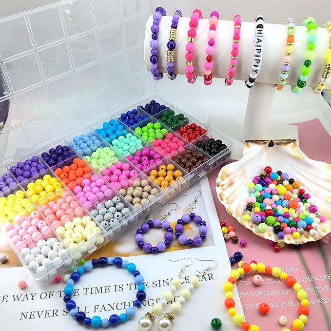756Pcs 8mm Acrylic Round Beads for Jewelry Making, 28 Colors Rainbow Round Beads for Bracelets Making Kit Pastel Plastic Bubble Gum Beads Loose Beads Bulk for DIY Necklace Crafts