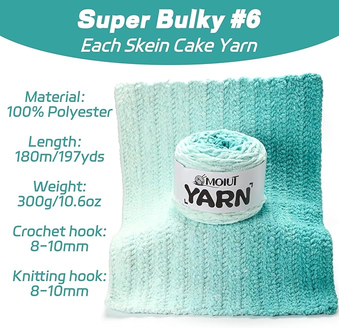 Blanket Perfect Ombre Cake Yarn - Baby Yarn for Crocheting Soft - 3 Pack of 10.6oz/300g - #6 Super Bulky - 197 Yards for Knitting, Crafts & Amigurumi, Chunky Chenille Yarn(3 Mint Glacier)