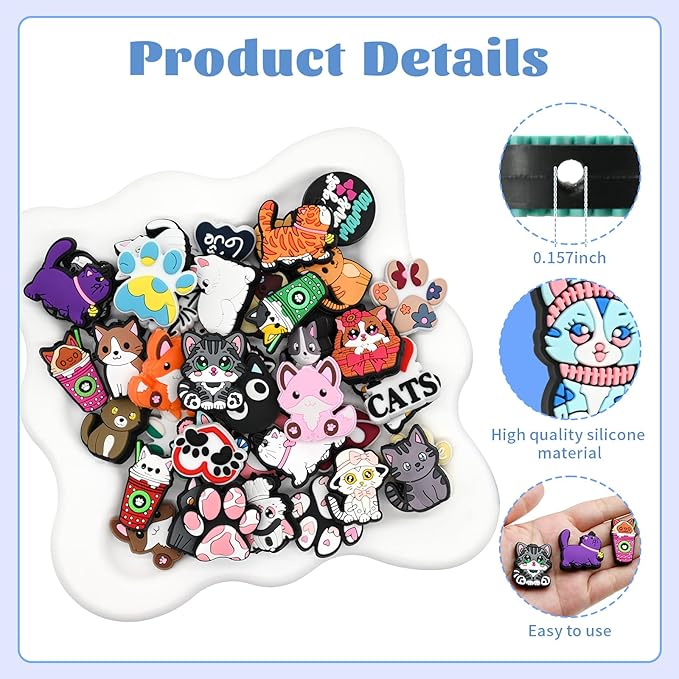 Silicone Focal Beads for Pens Cat Accessory Kit 60 Pcs Colorful Round Beads for Keychain Making Bracelet Necklace Handmade Crafts