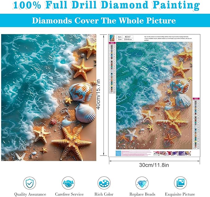 Meothan Diamond Art Kits for Adults, 2 Pack Diamond Painting Kits for Adults, 5D Full Drill Round Paint Diamond Dots Gems Art Crafts Painting Kits for Home Wall Decor 12x16Inch (Beach)