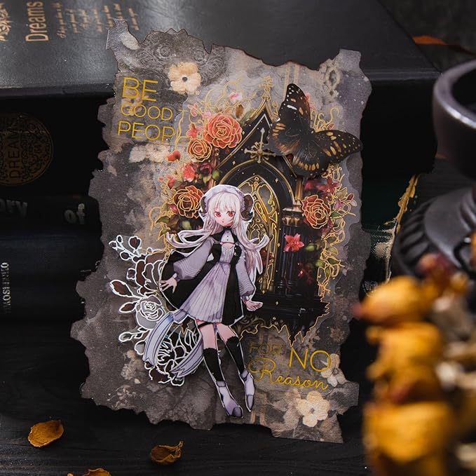 180Pcs Dark Fantasy Scrapbook Paper, Vintage Gothic Journal Ephemera Pack, Junk Journal Supplies for Scrapbooking Kit, with Glue Tape