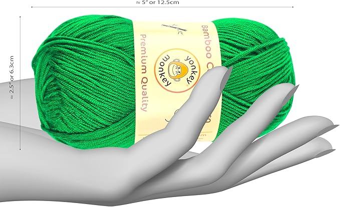 10-Pack of Yonkey Monkey Fingering Weight Yarn - 70% Rayon derived from Bamboo, 30% Cotton - Imported - Christmas Green 9064