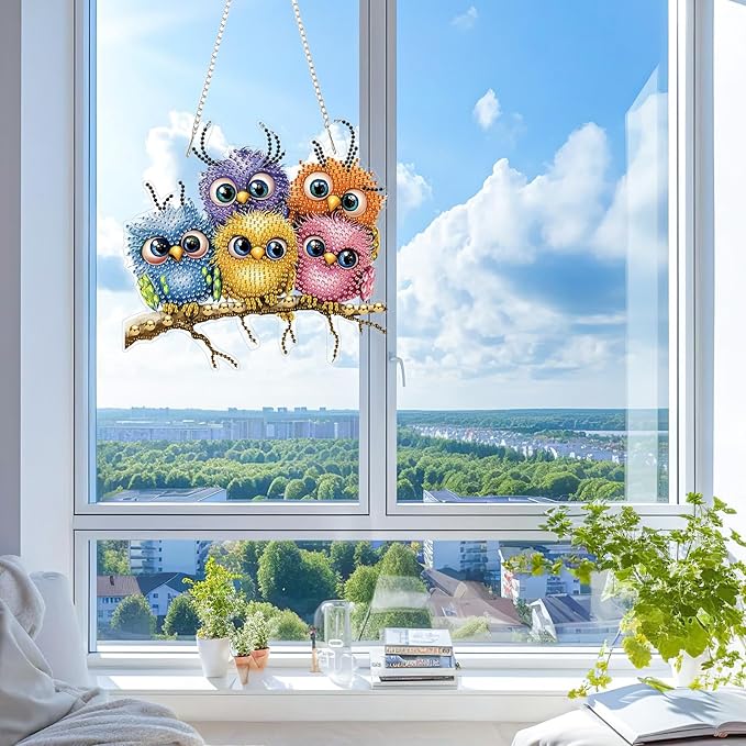 KEYIFA Diamond Painting Kit, DIY Colorful Bird Diamond Art Hanging for Adults Beginner, Gem Arts Pendant Special Shaped Rhinestone Window Ornaments Wall Door Garden Decoration Gift, Double Sided